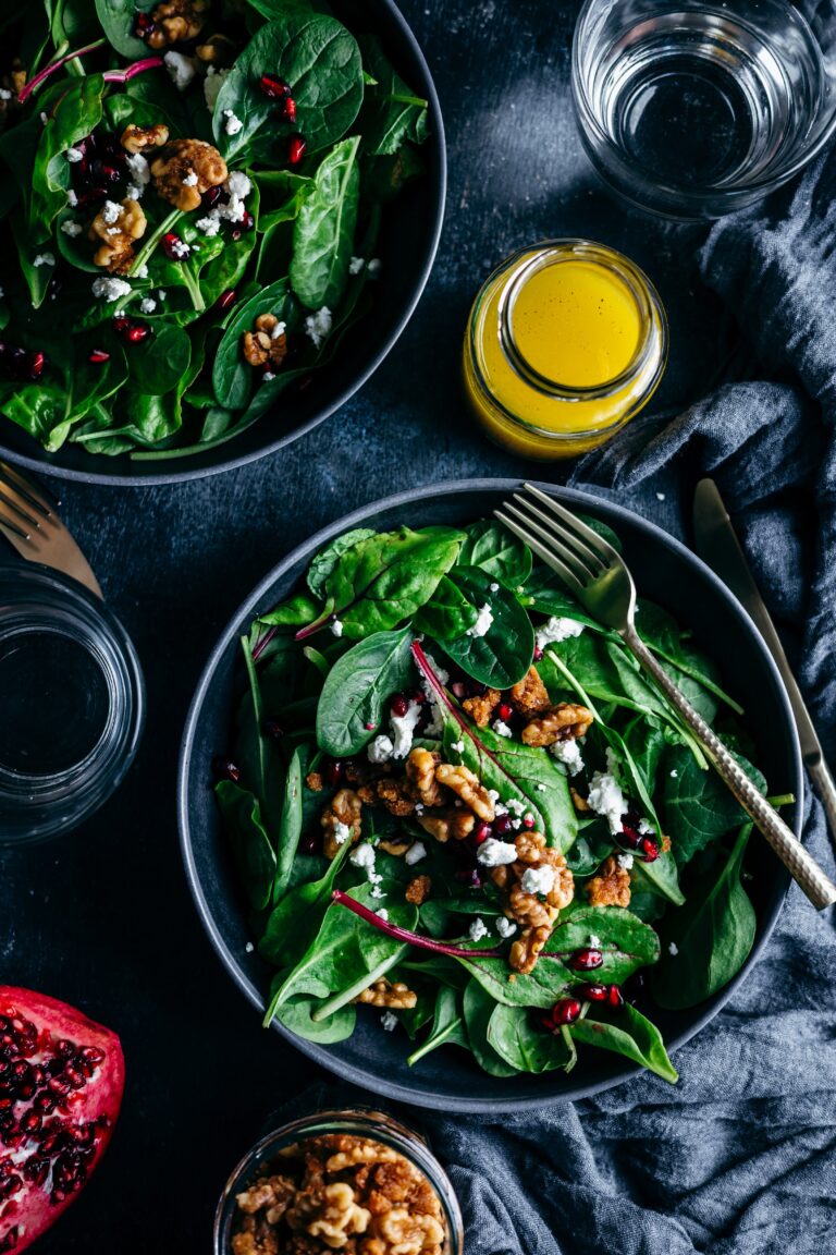 Mixed Power Green Salad with Goat Cheese, Pomegranate, Candied Walnuts & Homemade Apple Cider Vinaigrette (No Mustard, Because No.)