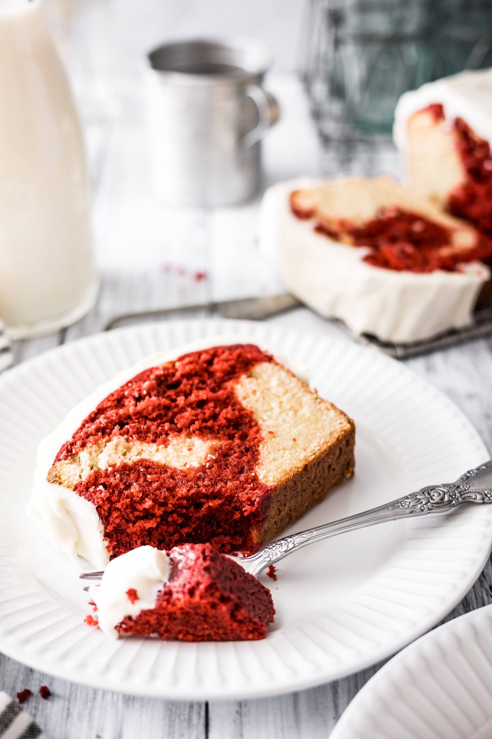 High Altitude Red Velvet Marble Loaf (With Cream Cheese Frosting Because Obviously)