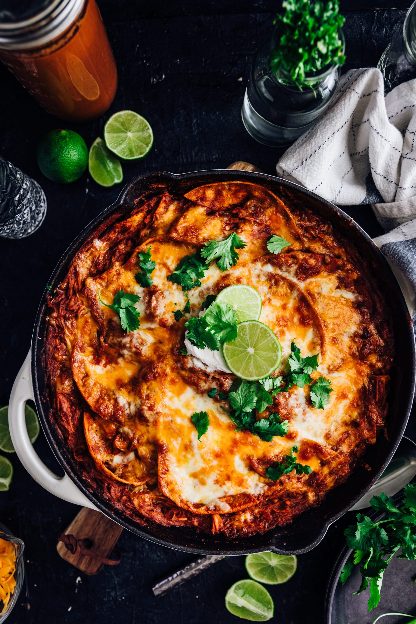 Easy Chicken Enchilada Skillet (One Pan, Cheesy Comfort Food with Homemade Enchilada Sauce)