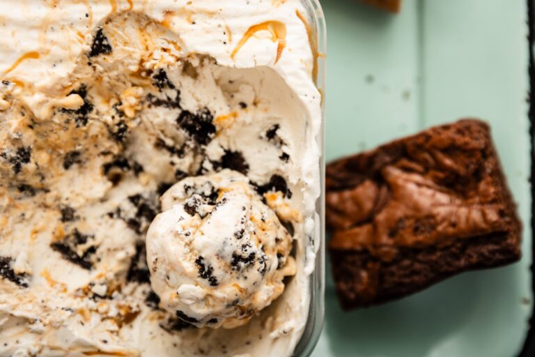 No Churn Brownie Caramel Swirl Ice Cream (Or: What to Do When You’ve Made Too Many Brownies Again)
