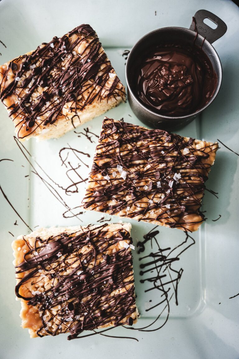 Salted Caramel Rice Krispie Treats with Chocolate Drizzle: Because We All Deserve Something Ridiculously Extra Right Now
