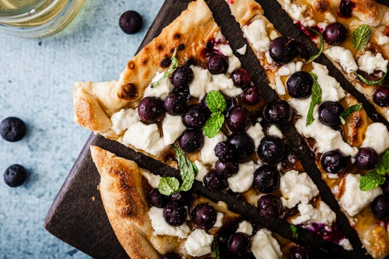 Naan Blueberry Goat Cheese Flatbread with Fresh Mint