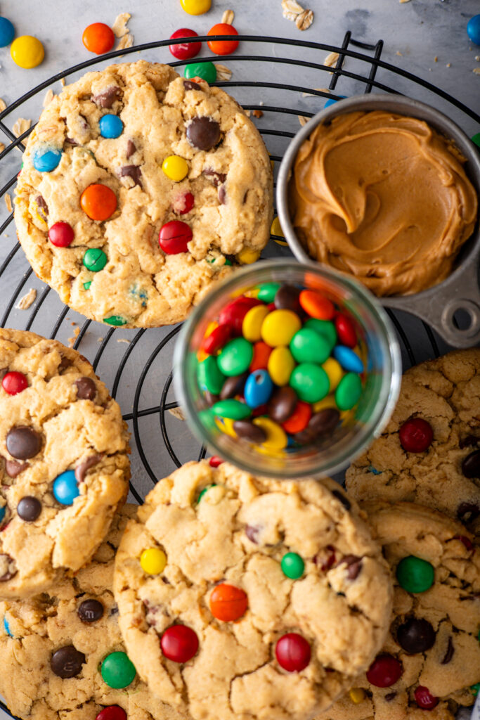 Giant Back to School Monster Cookies with Peanut Butter, Oats, M&M’s and Chocolate Chips