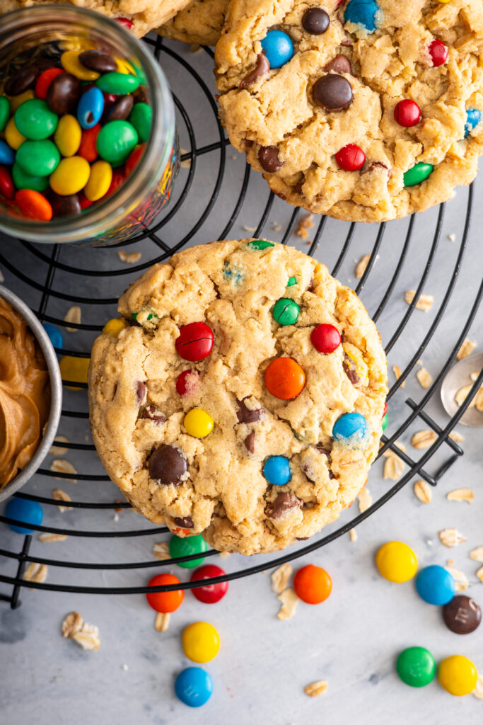 Giant Back to School Monster Cookies with Peanut Butter, Oats, M&M’s and Chocolate Chips