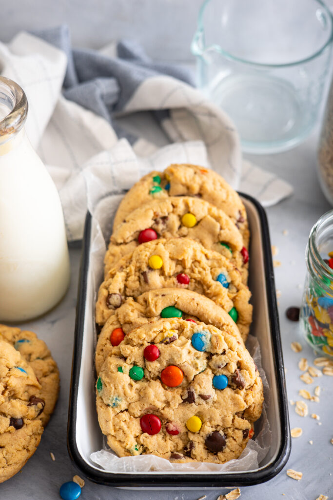 Giant Back to School Monster Cookies with Peanut Butter, Oats, M&M’s and Chocolate Chips