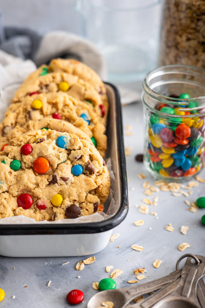 Giant Back to School Monster Cookies with Peanut Butter, Oats, M&M’s and Chocolate Chips